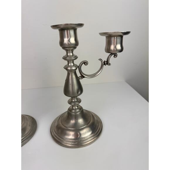 Vintage American Pewter Silver Stainless Steel Decor 2 Candle Holder Stick Set - Picture 3 of 12